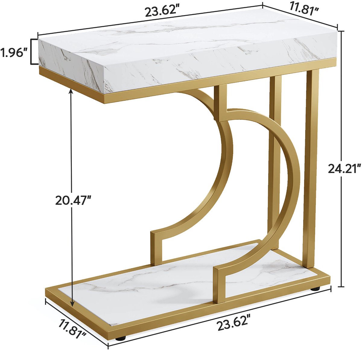 Bijzettafel Dublin - Voor woonkamer of slaapkamer - Nachtkast - Wit/goud