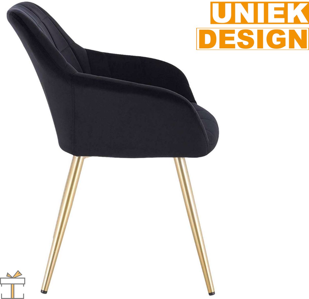 Happyment Luxe Eetkamerstoelen - Velvet zwart/goud - Fauteuils met armleuning - Woonkamerstoelen - Keukenstoelen - Kuipstoel - Set van 1
