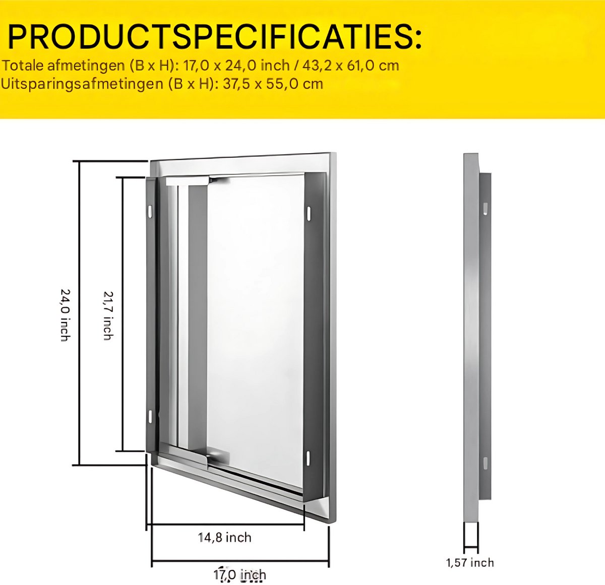 BBQ Toegangsdeur - Dubbele RVS Buitenkeukendeur - 43,2 x 61 cm