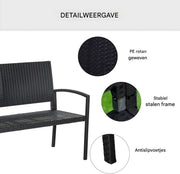 Tuin bank Fioren - Twee zits bankje - Voor Buiten & Veranda - All-Weather PU-Rieten Design met Stalen Frame - Lichtgewicht en Eenvoudige Montage - Tuinmeubilair - Zwart