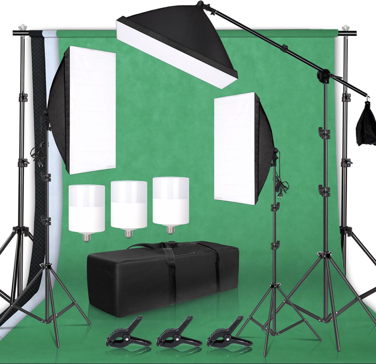 Happyment® Fotostudio set - Softbox - Studiolamp - Greenscreen met achtergrond systeem - Statief - Black friday - Kerstcadeau