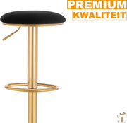 Happyment Luxe Barkruk - Zwart/goud Velvet - Barkrukken zonder rugleuning - Verstelbaar - 38x(61-82)cm