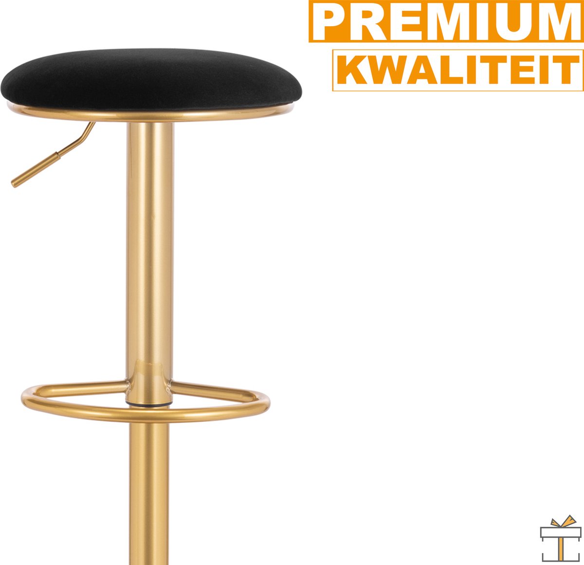 Happyment Luxe Barkruk - Zwart/goud Velvet - Barkrukken zonder rugleuning - Verstelbaar - 38x(61-82)cm