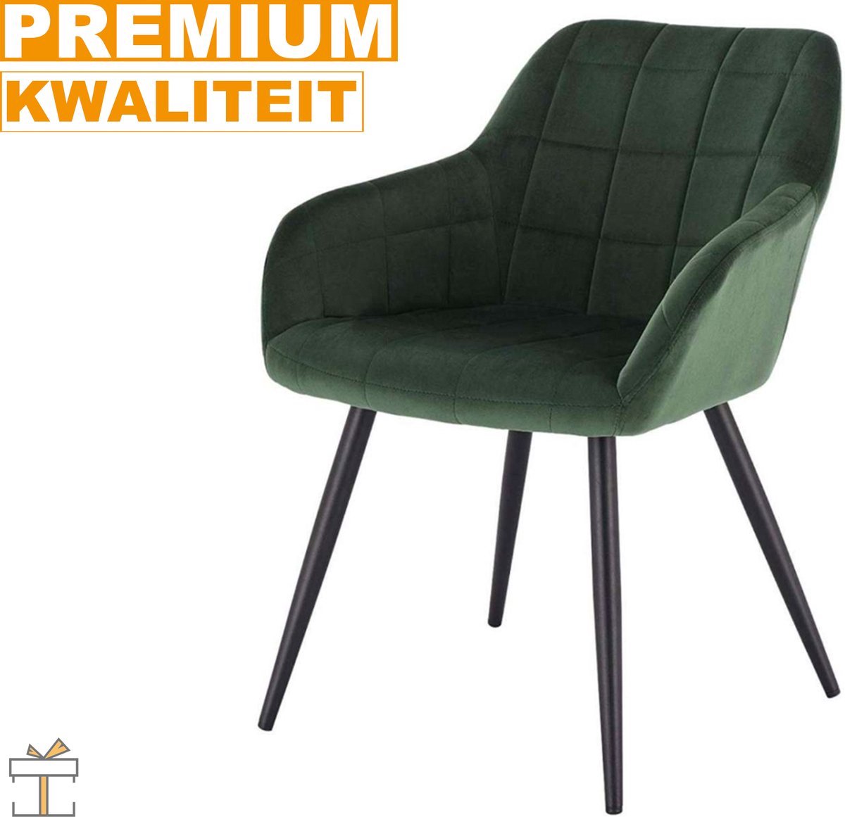 Eetkamerstoel - Velvet Groen - Fauteuil - Met armleuning - Set van 1