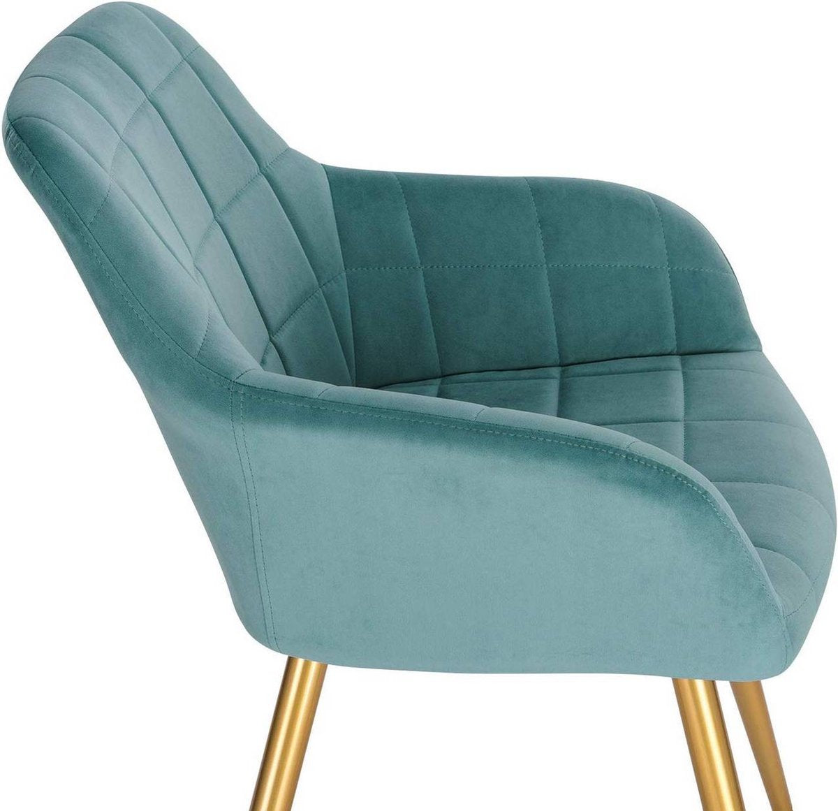 Happyment Stoel Milano - Eetkamerstoel - Turquoise Velvet - Gouden Metalen poten - set van 1 - Zithoogte 47cm - deluxe