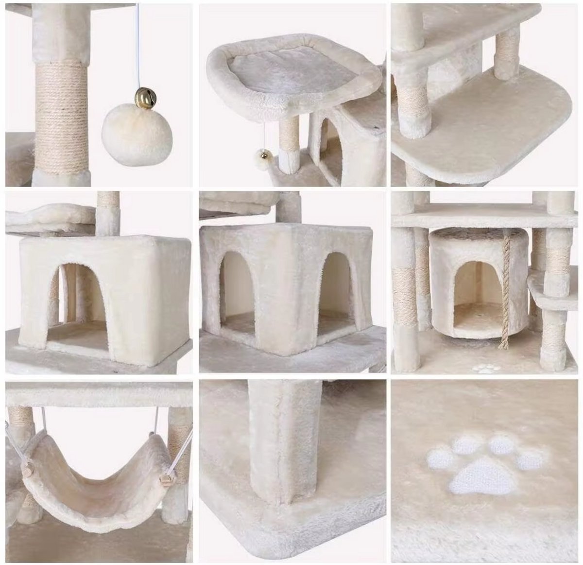 Kattentoren - Krabpaal - Grote Kattenboom met Stabiele Klimboom en Speelhuishangmat - Kattenkrabpaal 170 cm met Plank - Donkergrijs
