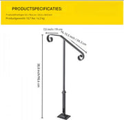 Smeedijzeren Leuning - Trapleuninghouders - Voor 1-2 Treden - 36" Hoog - Zwarte Trapleuning