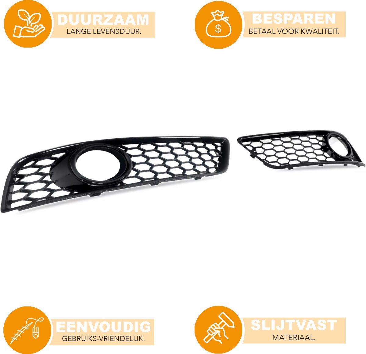 Mistlamp Covers Straton - Honingraat Zwart - Voor Audi A3 8P (2009-2012) - Voorbumper Accessoire
