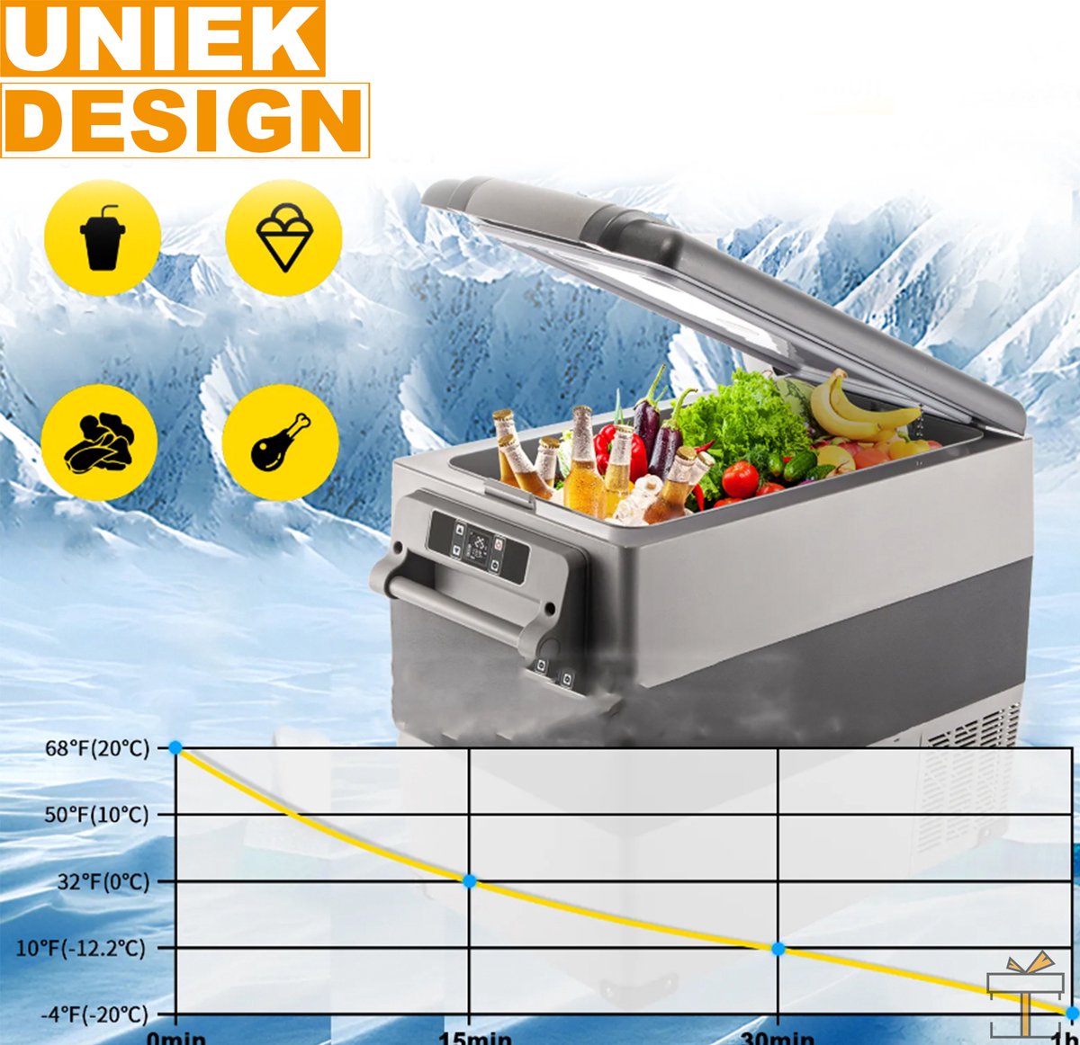 Happyment Koelbox deluxe 45L - Vriezer en koelkast -Elektrisch - Camping - Auto, vrachtwagen - DC 12V/24V - AC 100V/240V - Koelt en verwarmt