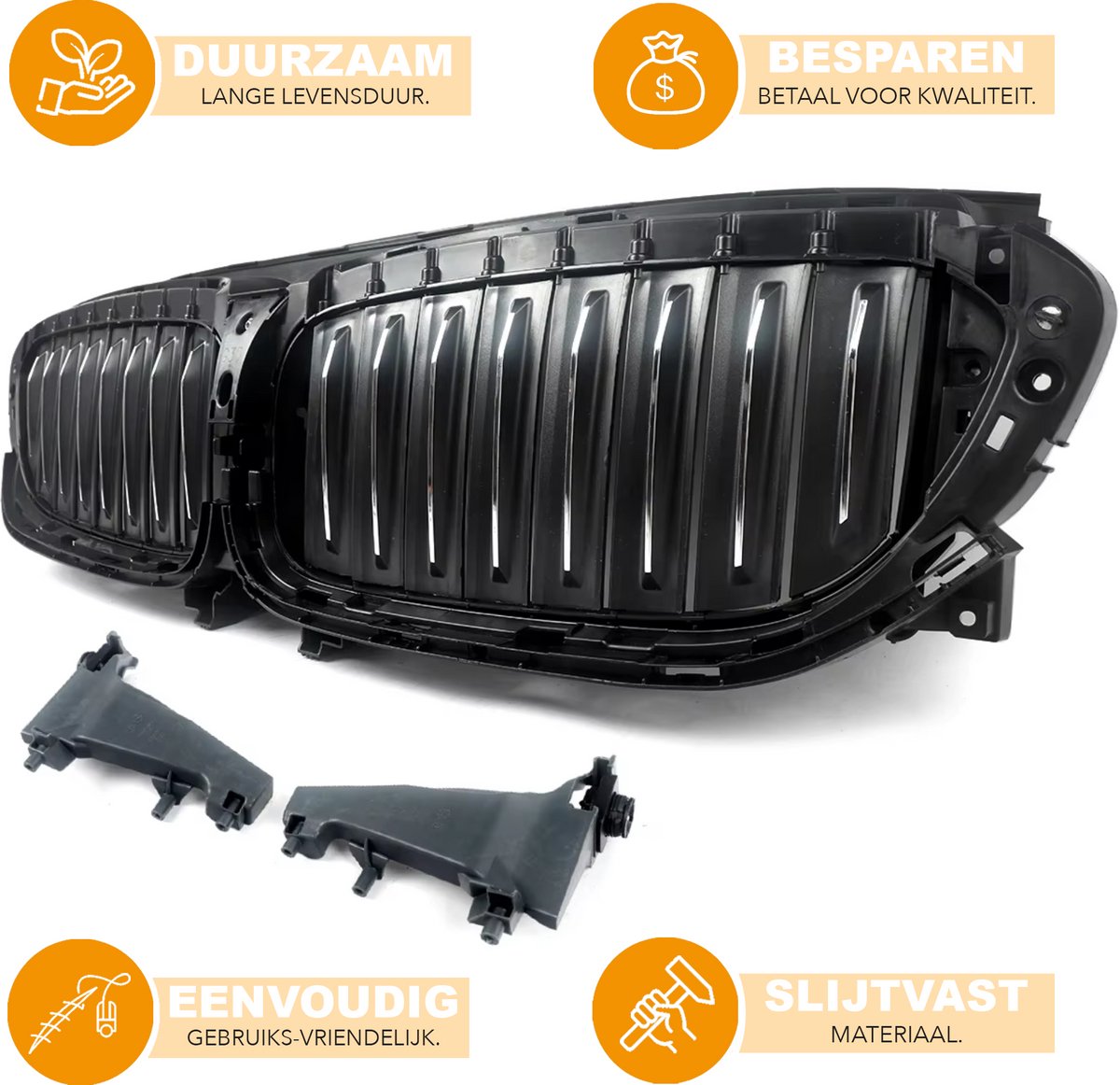 Voorbumper Grille Deluxe - Voor BMW 5 Serie G30/G31 (2017-2020) - Actieve Luchtluik - BLK + Chroom - Auto accessoires