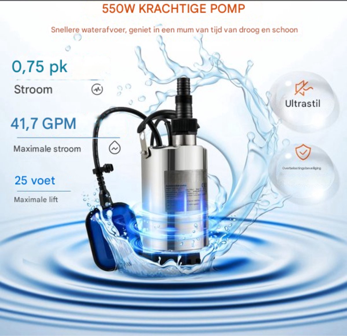 Happyment Rioolwaterpomp - Waterpomp - Dompelpomp - 550W - Zwembaden