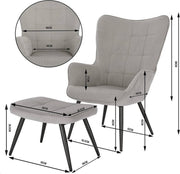Luxe Fauteuil met hocker - Armleuning - Voetenbank Woonkamer stoel - Corduroy - Lichtgrijs
