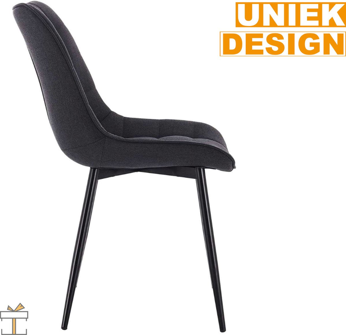 Happyment Luxe Eetkamerstoelen - Donkergrijs - Fauteuils met armleuning - Woonkamerstoelen - Keukenstoelen - Kuipstoel - Linnen - Set van 2