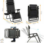 Happyment Opvouwbare strandstoelen 2 stuks - Tuinstoelen met tafeltje - Zonnebed - 0° tot 160° Verstelbaar - Zwart