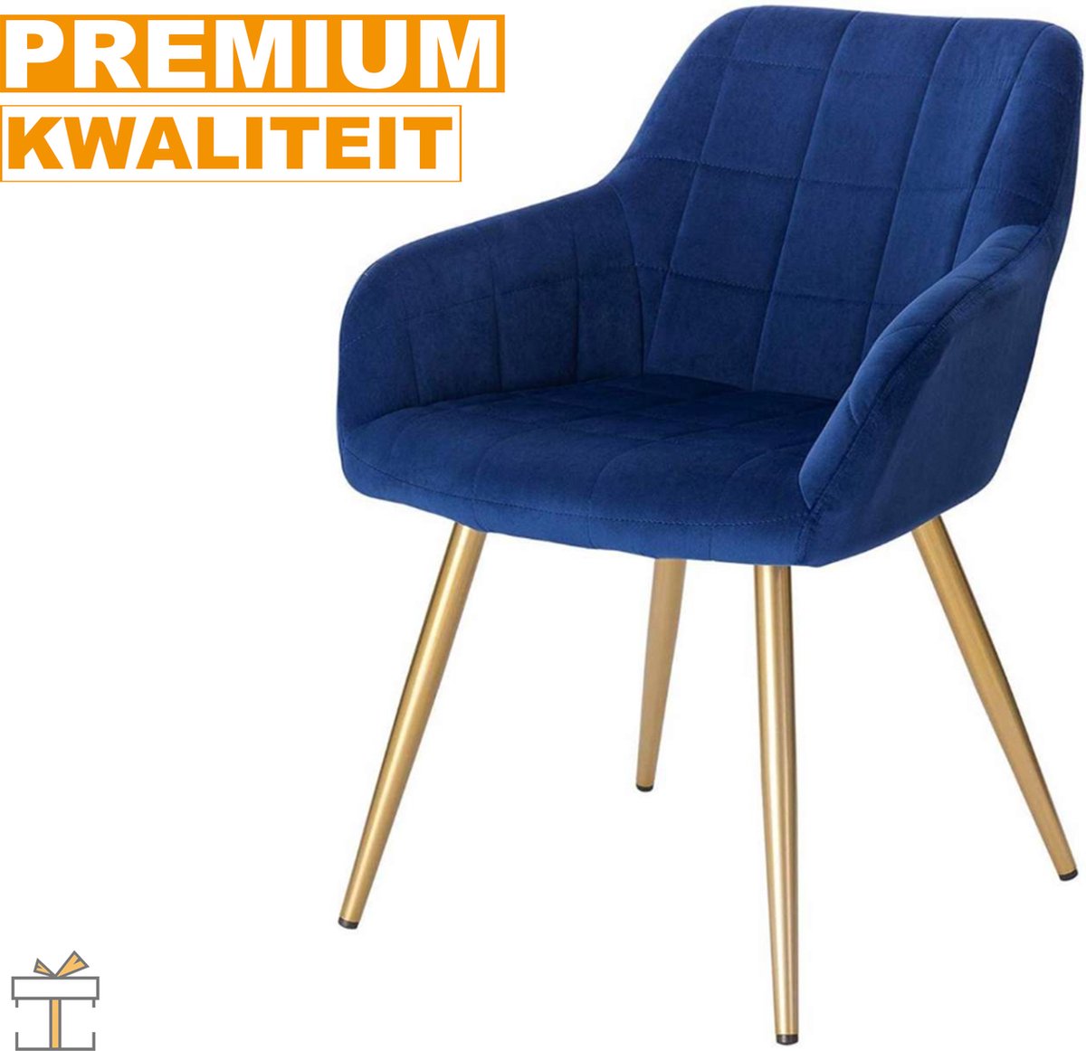 Happyment Luxe Eetkamerstoelen - Velvet Blauw/goud - Fauteuils met armleuning - Woonkamerstoelen - Keukenstoelen - Kuipstoel - Set van 1