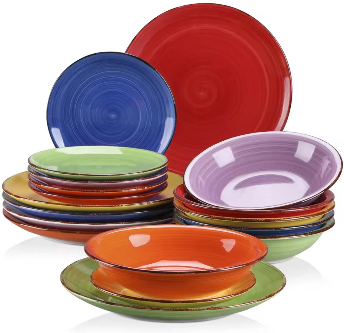 Glamorous Serviesset - 6 persoons - 18 delig - Kleurrijk Keramisch - Eetborden - Breakfast Plates