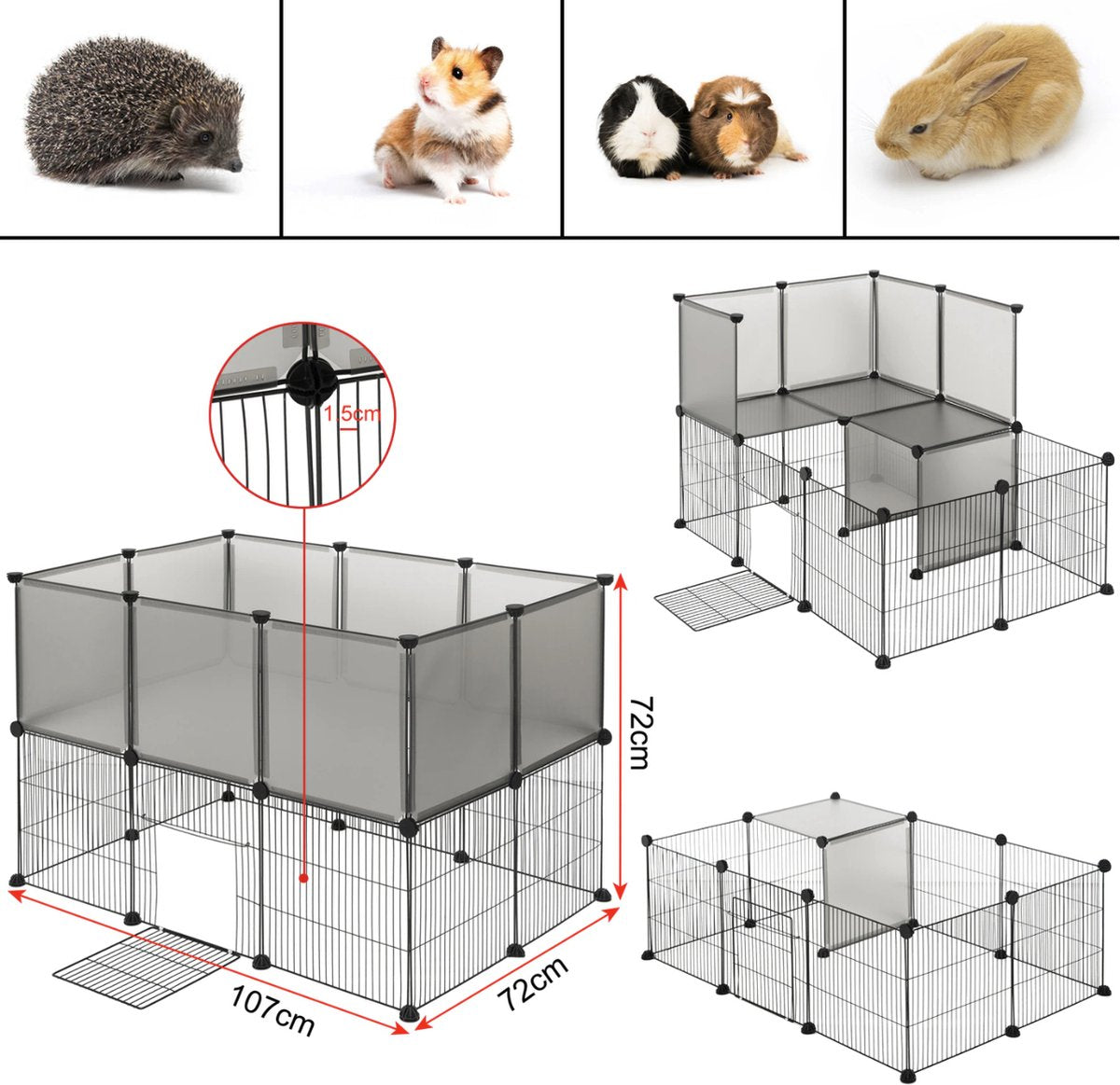 Happyment Dierenren Dodo - Extra hoog - Ren - Verstelbaar - Konijnenren - Kippenren - Puppyren - Kattenren - Knaagdierenren - Wit - 107x72x72 cm
