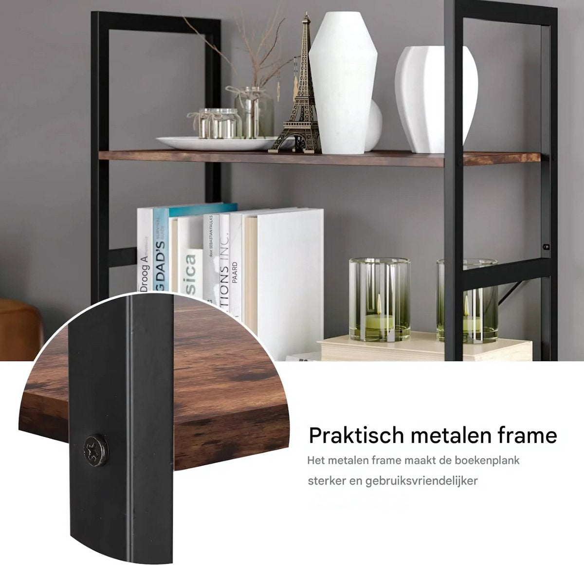 Industriële Ladderplank - Boekenkast - Ladekast - Opbergkast - Vintage Boekenplank voor Opruimen - Opslag voor Kantoor, Badkamer & Woonkamer - 5-planken - 60x30x165 cm