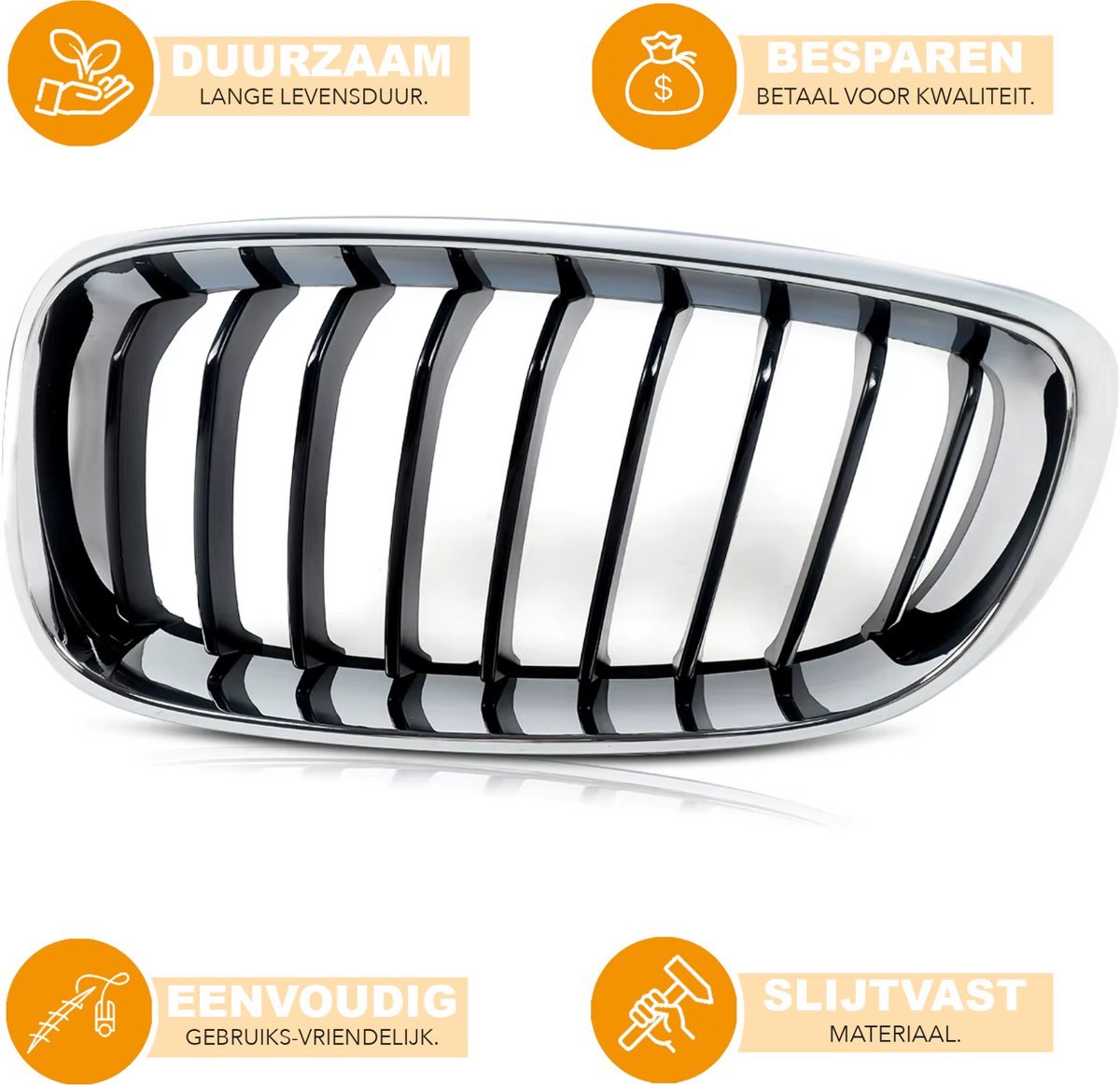 Voorbumper Grille Zenvo - Chroom & Zwart - Voor BMW F34 328i/335i 3 Serie GT (2013-2019) - Links & Rechts - Auto accessoires
