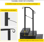 Trapleuning - Trapleuning houders - 1-2 Treden - Smeedijzer - Zwart - Voor Binnen & Buiten