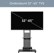 TV vloerstandaard verrijdbaar - Ook Verticaal - Voor 32"-65" inch - Standaard statief universeel - In hoogte Verstelbaar - Zwart