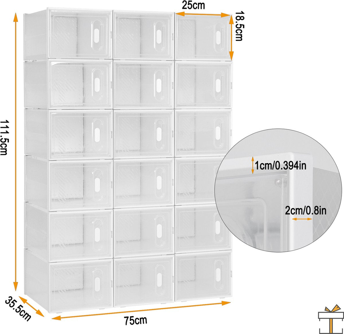 Happyment Schoenenbox PRO - 18 stuks - Transparant - Sneakerbox - Schoenendoos - Opbergsysteem - Opbergbox