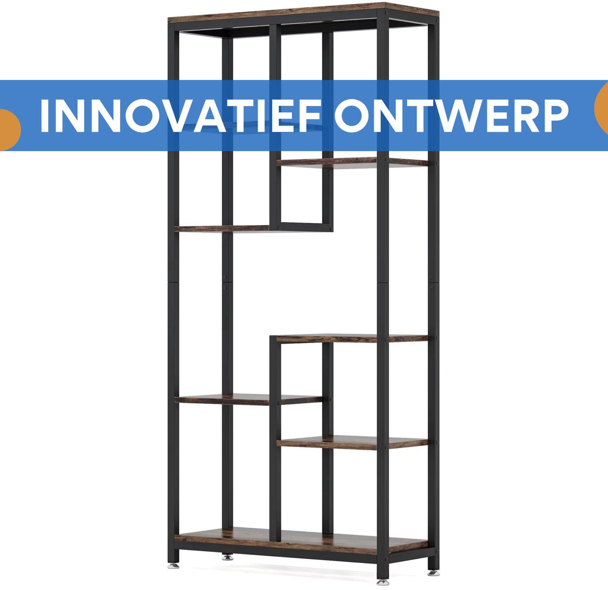 Vintage Boekenkast Browny - 80 × 30 × 176 cm - Boekenrek Opbergrek - Stellingkast - Geschikt voor Woonkamer, Kantoor of Slaapkamer