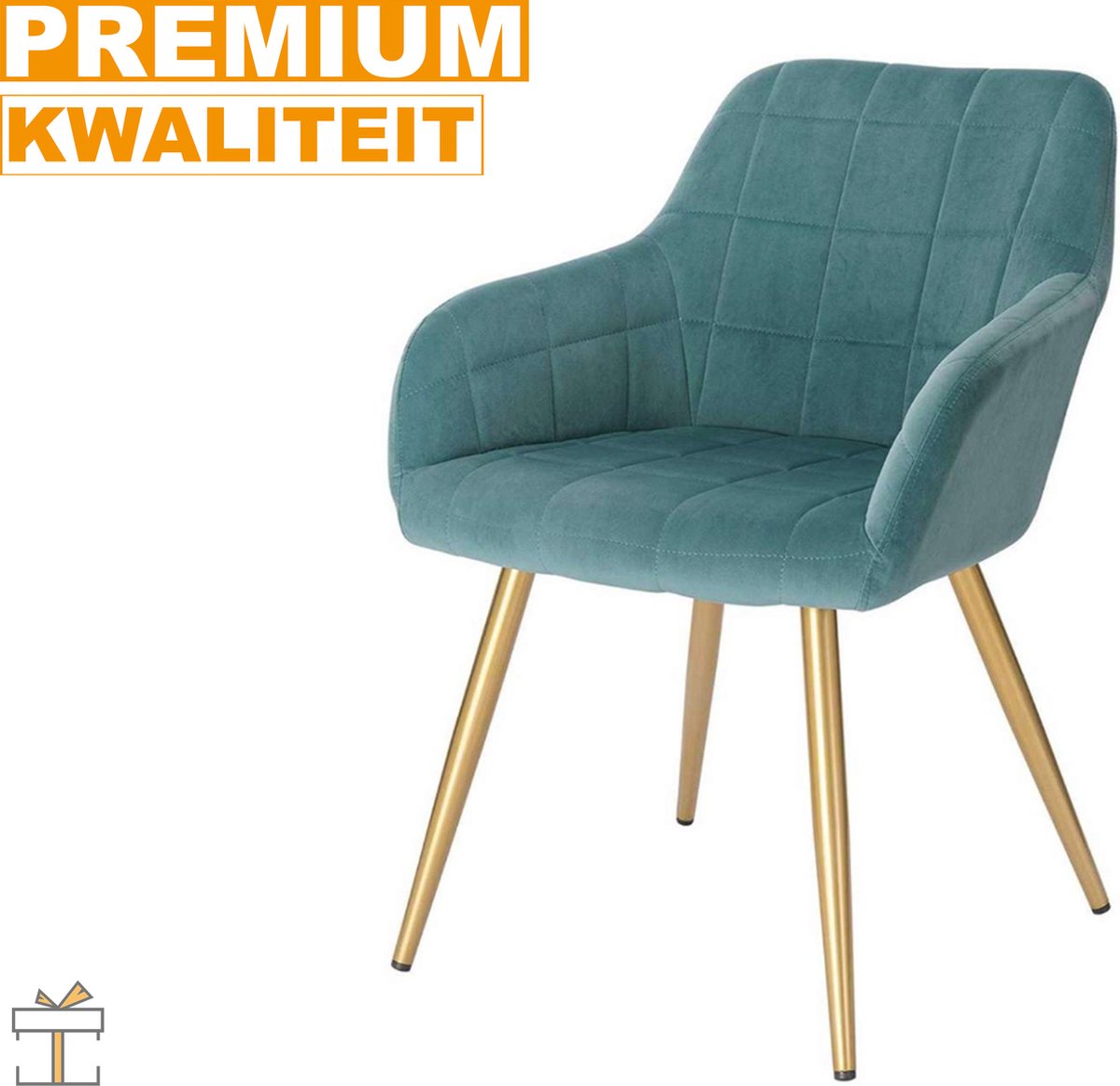 Happyment Luxe Eetkamerstoelen - Velvet Turqoise/goud - Fauteuils met armleuning - Woonkamerstoelen - Keukenstoelen - Kuipstoel - Set van 1