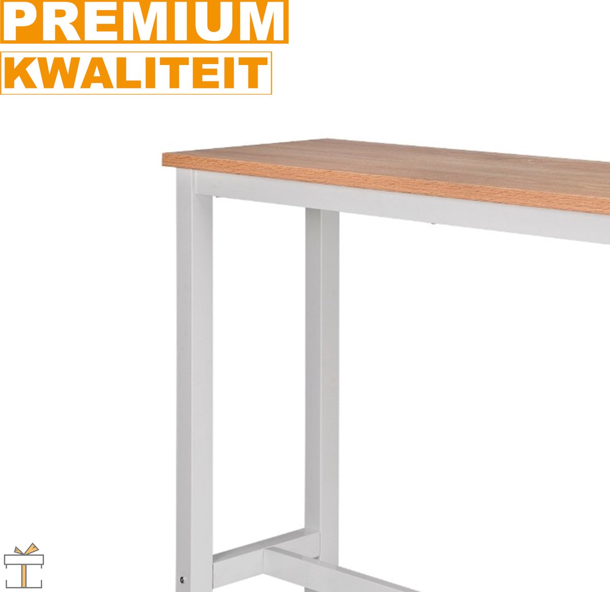 Happyment Bartafel deluxe - Rechthoekig - Bartafel voor Binnen - Metaal - Wit/bruin - 140x40x100cm