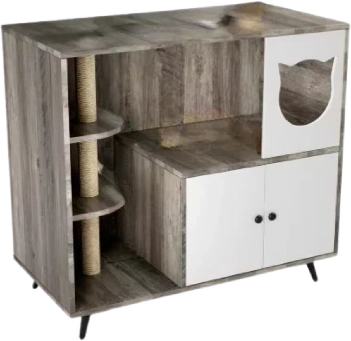 Grote Verborgen Kattenbakmeubilair - 3-Laags Planken met Kattenbakvanger - Kattenbakkast 100x92x50 cm voor de Woonkamer