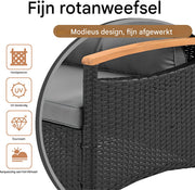 5-delig Tuinmeubelset - Loungeset - Tuinlounge -Voor Balkon of Terras - Acacia Hout & Rotan Metalen Frame - Waterdichte Grijze Kussens
