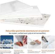 Consoletafel Valora - Elegante consoletafel - Wandtafel met lades - Wit Marmerlook met goud - Haltafel - Sidetable - 100cm