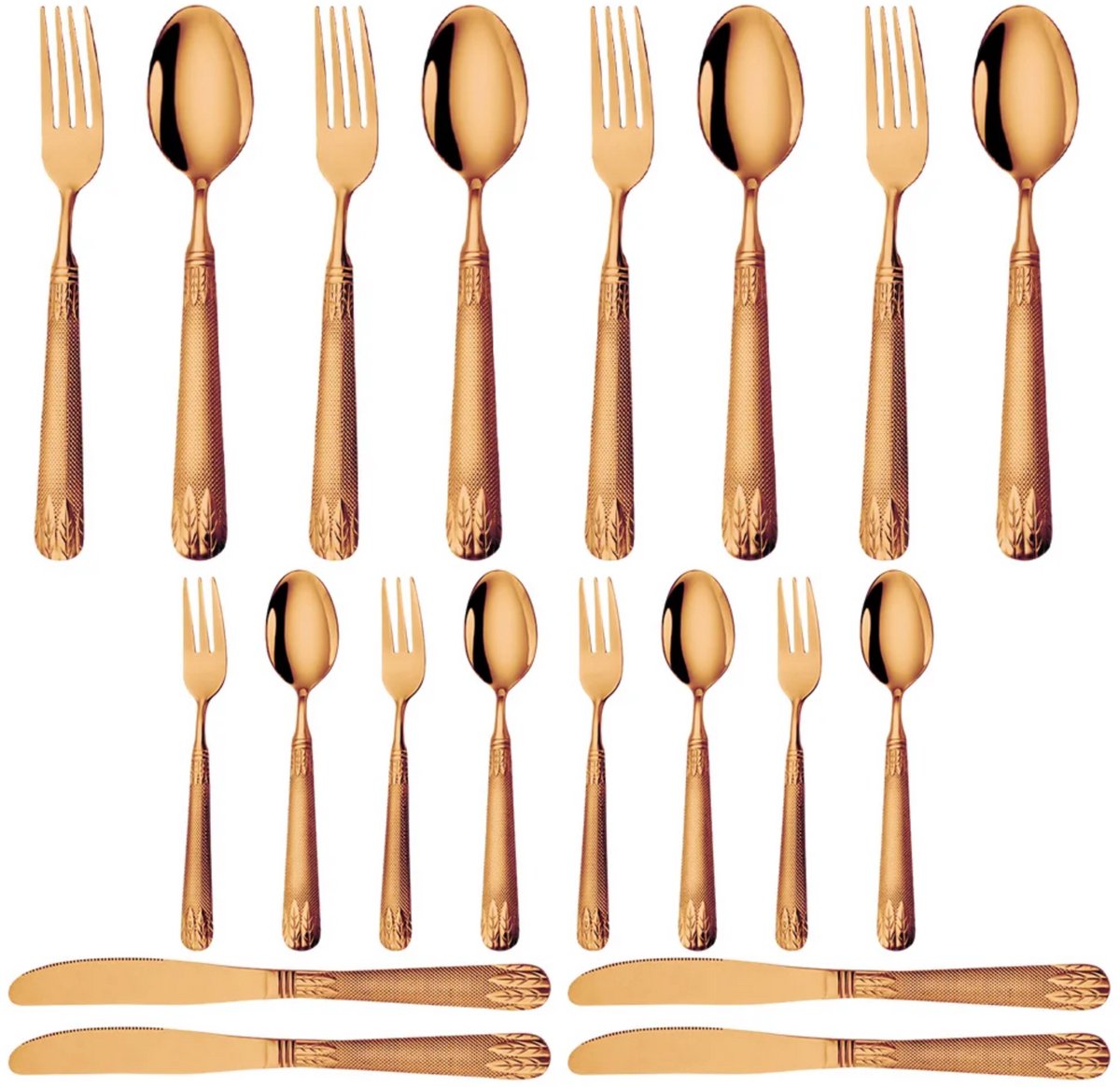 20-delig Bestekset - Bestek - Messen, Vorken, Lepels, Theevorken en Theelepels - Voor Diner en Feestelijke Gelegenheden - Roestvrij Staal - Goudkleurig