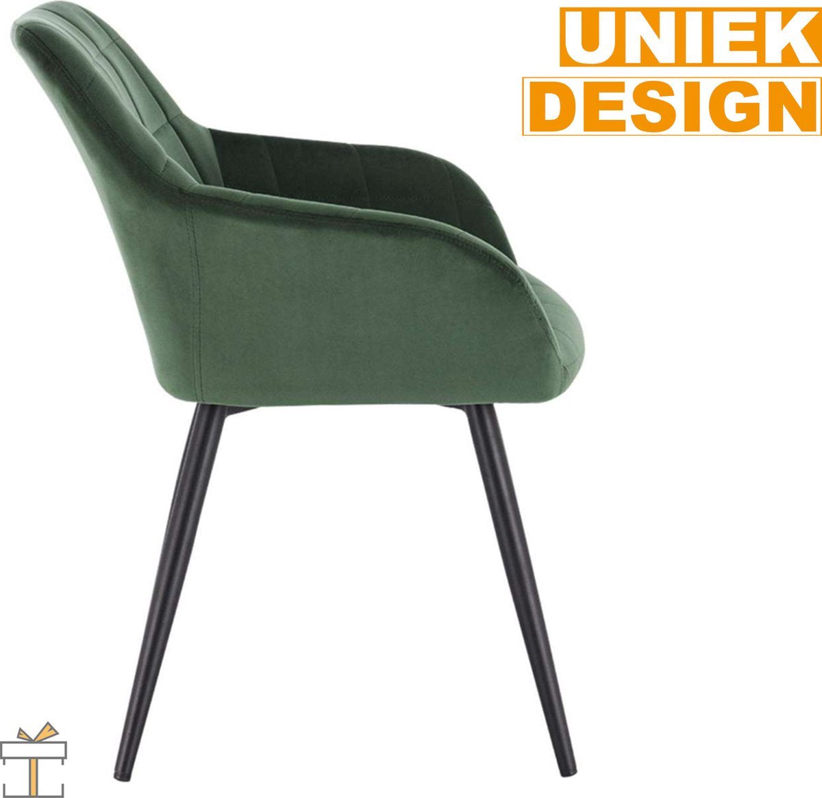 Eetkamerstoel - Velvet Groen - Fauteuil - Met armleuning - Set van 1
