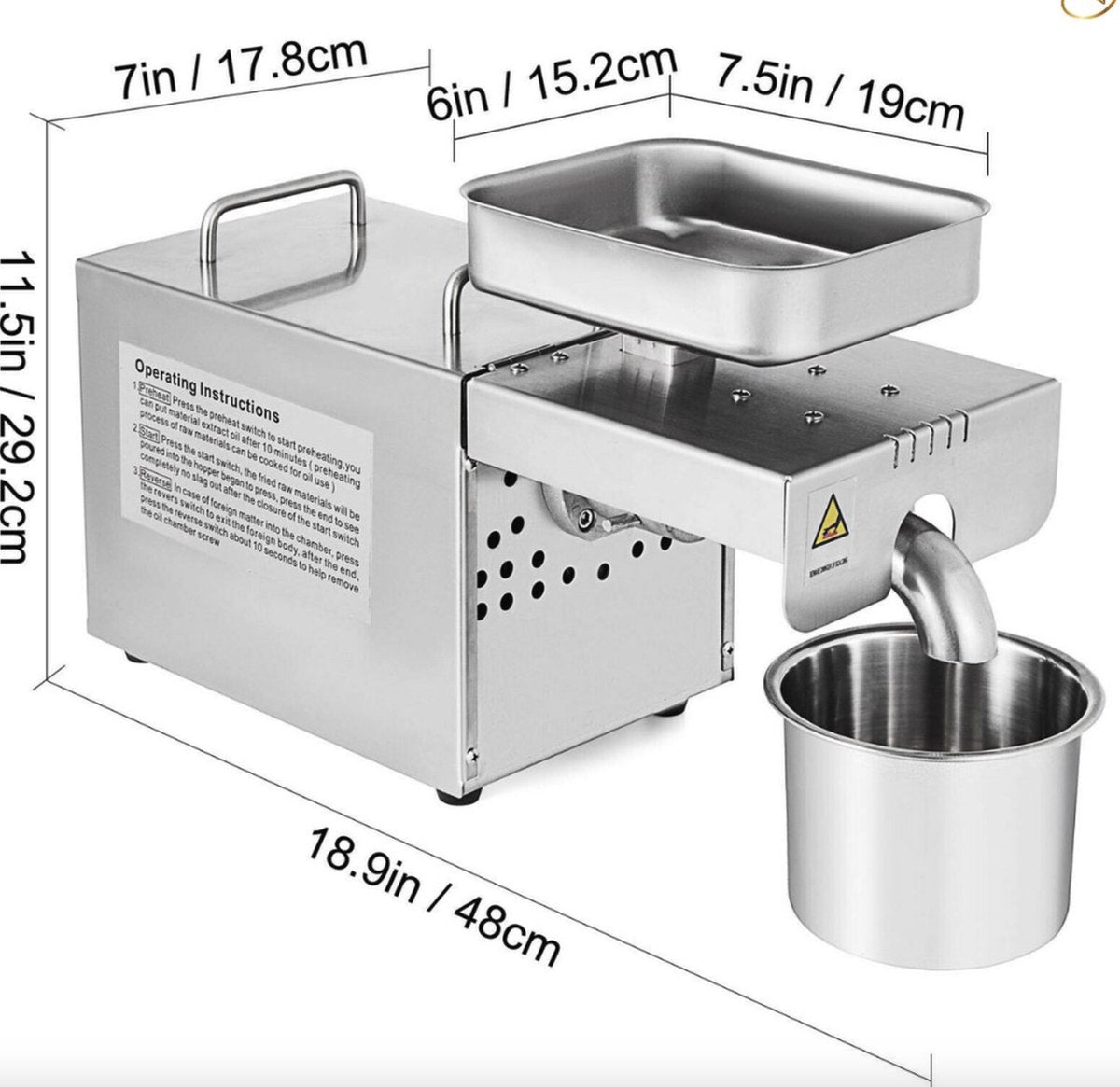 Happyment Oliepers Machine - Olie Persmachine - Zonnebloemolie - Amandelmolen - Notenpers - Notenmolen - Notenmaler - 460W