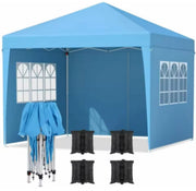 Partytent met zijwanden - 300x300cm - Feesttent - Opvouwbaar - Blauw - Easy up - Paviljoen - Waterdicht weerbestendig - In hoogte verstelbaar