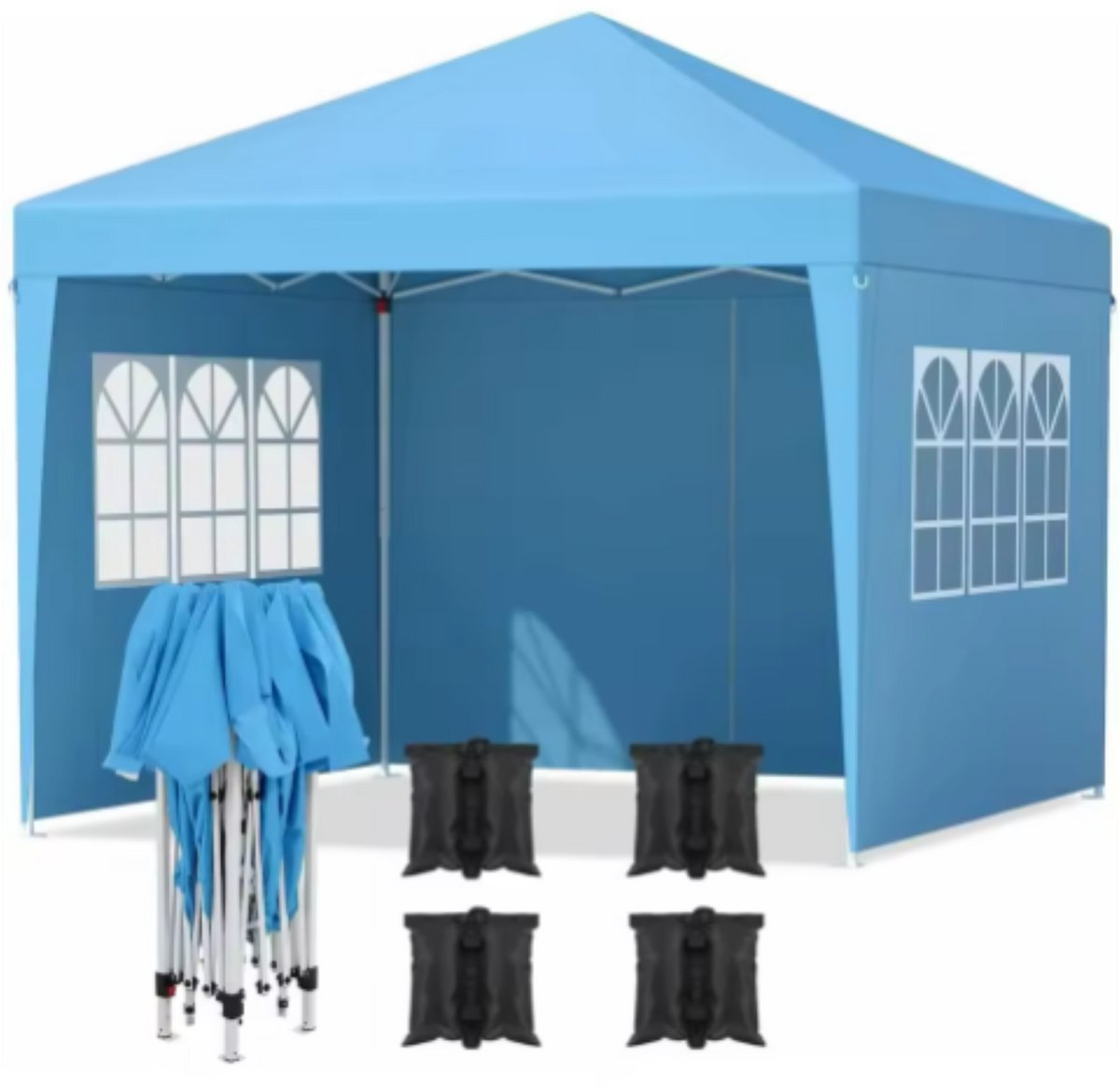 Partytent met zijwanden - 300x300cm - Feesttent - Opvouwbaar - Blauw - Easy up - Paviljoen - Waterdicht weerbestendig - In hoogte verstelbaar