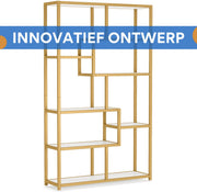 Boekenkast Nalito - Goud - Met 5 Lagen - Marmerlook - Voor Woonkamer, Slaapkamer of Kantoor