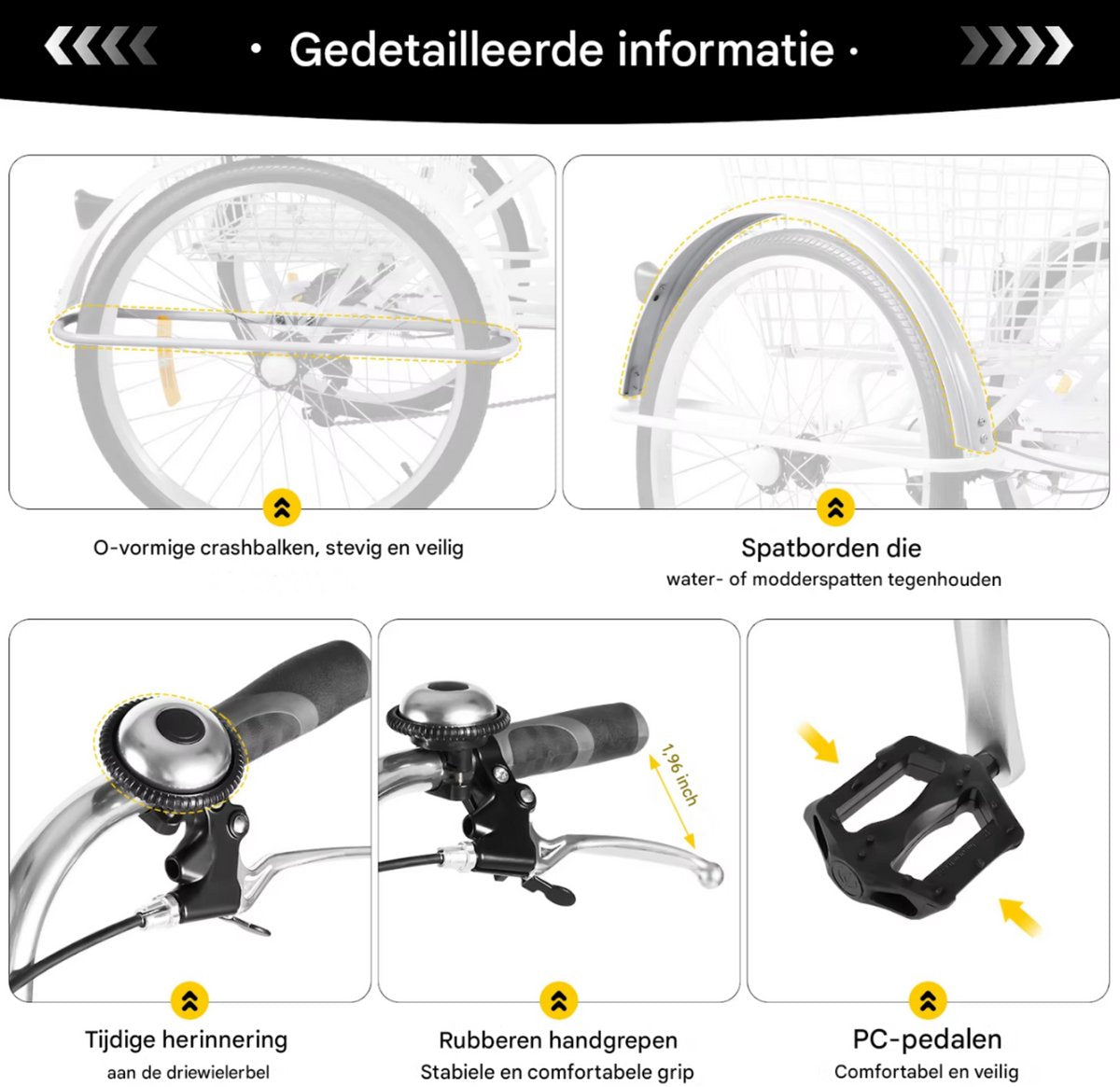 Driewieler Milano - 6 versnellingen - Fiets voor volwassenen en senioren - 24 Inch - Opvouwbare Trike - Met mand - Voorrem - Zwart