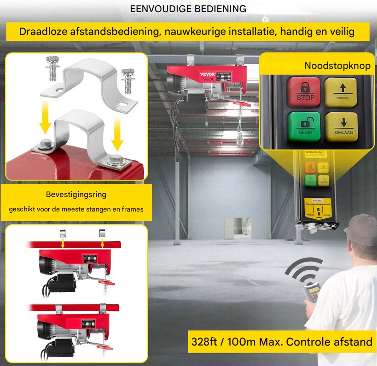 Elektrische hijskraan - 400KG - Draadloze afstandsbediening - Garage motor - Hefmotor - Lier