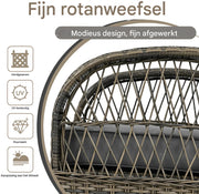3-delig Tuinmeubelset - Loungeset - Tuinlounge Lounge Set - Lounge Set - Balkonset - Voor Balkon, Tuin of Terras - Rotan & Metalen Frame met Acaciaplaat - Waterdichte Bekleding & Grijze Kussens - 160 kg Draagvermogen