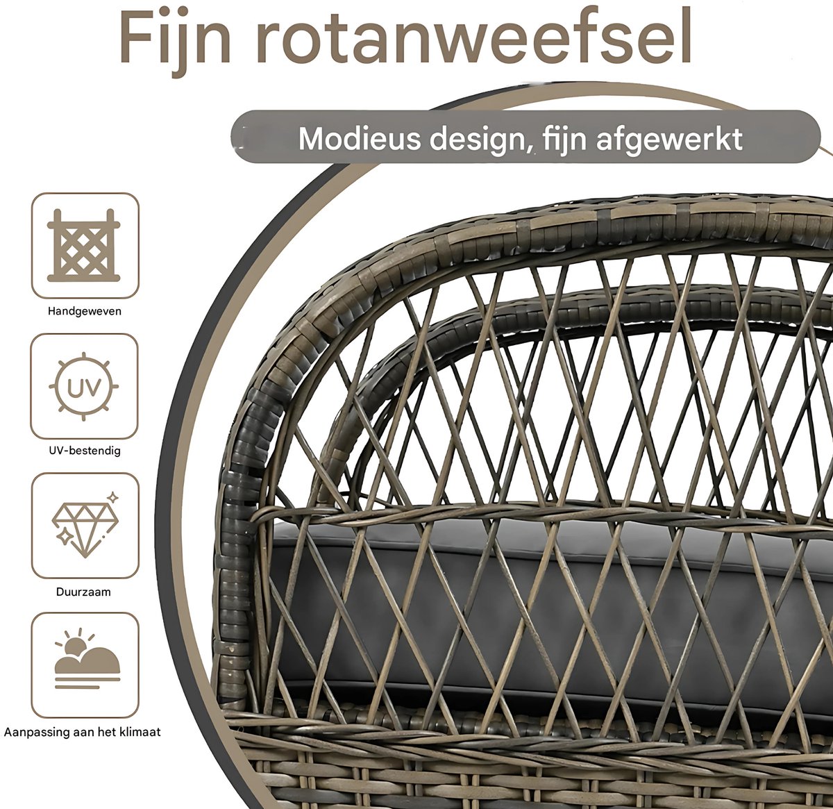 3-delig Tuinmeubelset - Loungeset - Tuinlounge Lounge Set - Lounge Set - Balkonset - Voor Balkon, Tuin of Terras - Rotan & Metalen Frame met Acaciaplaat - Waterdichte Bekleding & Grijze Kussens - 160 kg Draagvermogen