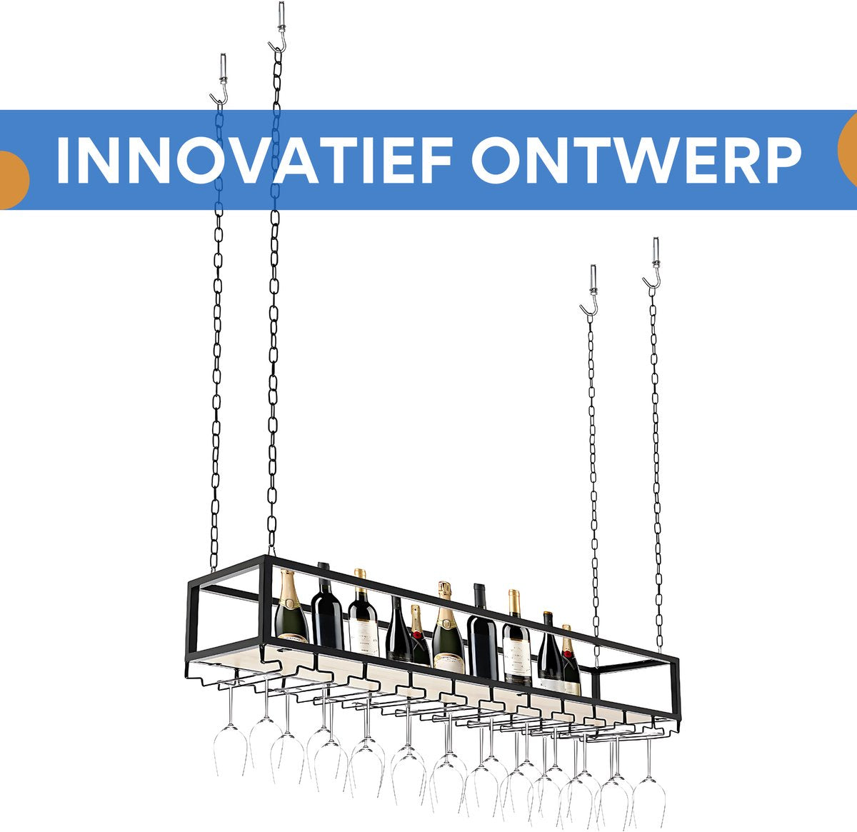 Hangend Wijnrek - Wijnglazen houder - Ophangrek wijnglazen - Voor Keuken, Bar of Eethoek - Verstelbare Plafondmontage - 120cm