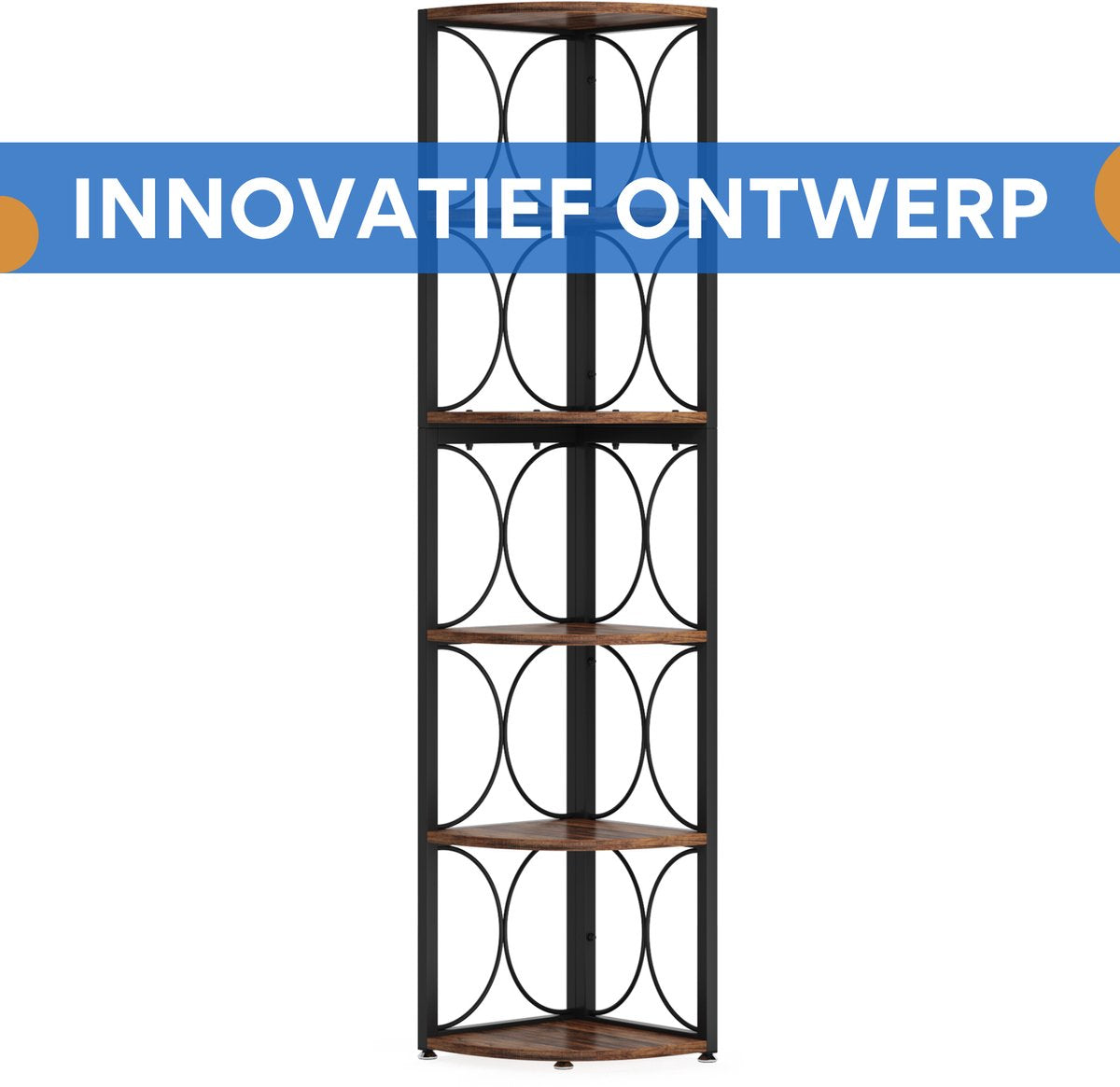 Hoek boekenkast Livantus - 6 Lagen - Hoekkast - Bruin - Hoekrek - Voor Woonkamer, Slaapkamer of Kantoor