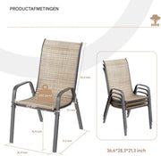 Metalen Buitenstoelenset - Tuinstoelen - Tuintafel stoelen - Stapelbare Terrasstoelen van Textilene - Set van 4, Max. Belastbaarheid 150 kg - Bruin