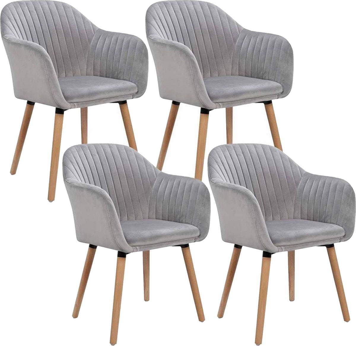 Happyment Eetkamerstoelen Lichtgrijs Deluxe - Set van 4 - Woonkamerstoelen met rugleuning - Keukenstoelen - Fauteuil - Kuipstoel - Fluweel