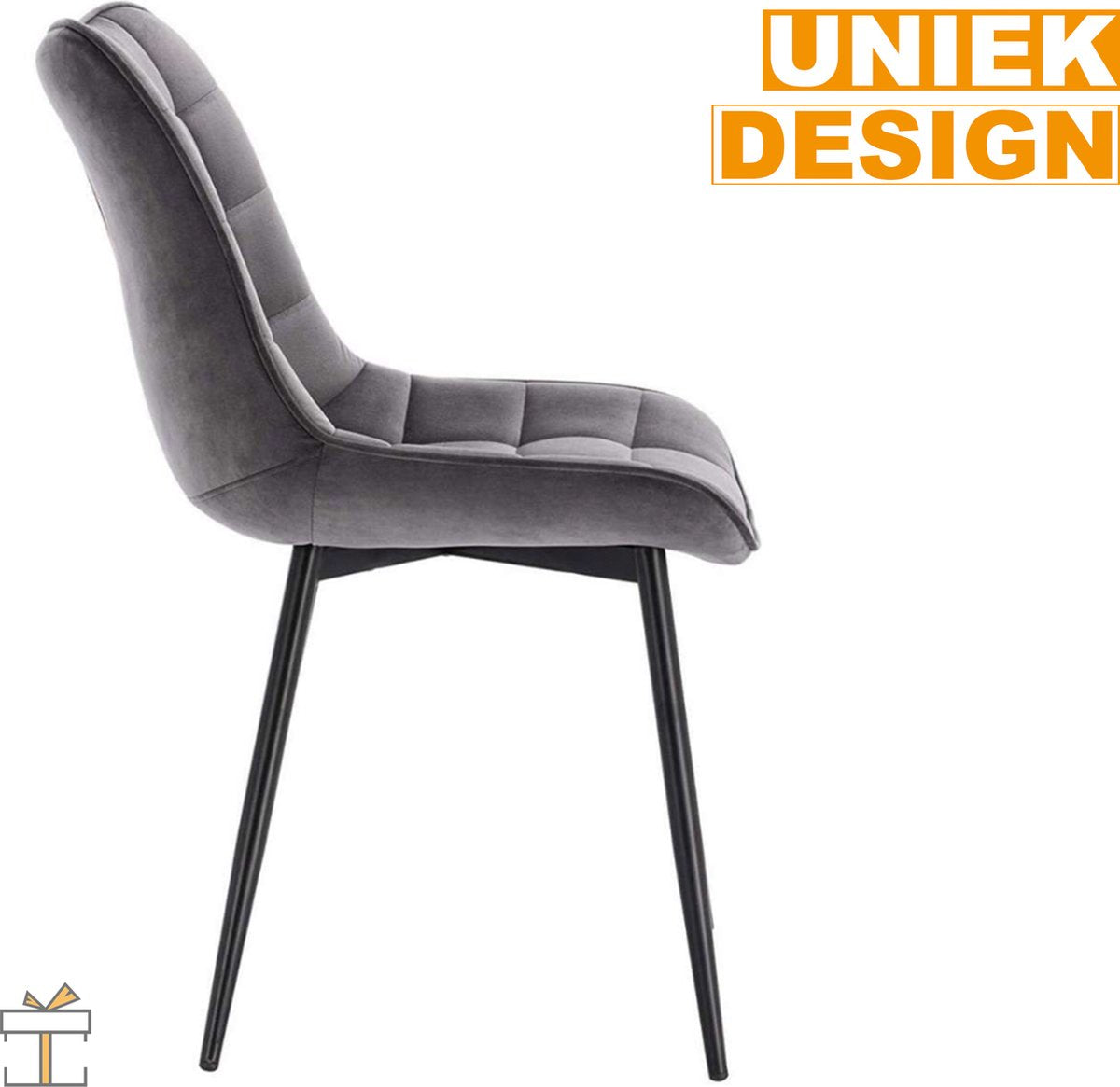 Happyment Luxe Eetkamerstoelen - Velvet Grijs - Woonkamerstoelen - Keukenstoelen - Kuipstoel - Set van 2, 4 of 6