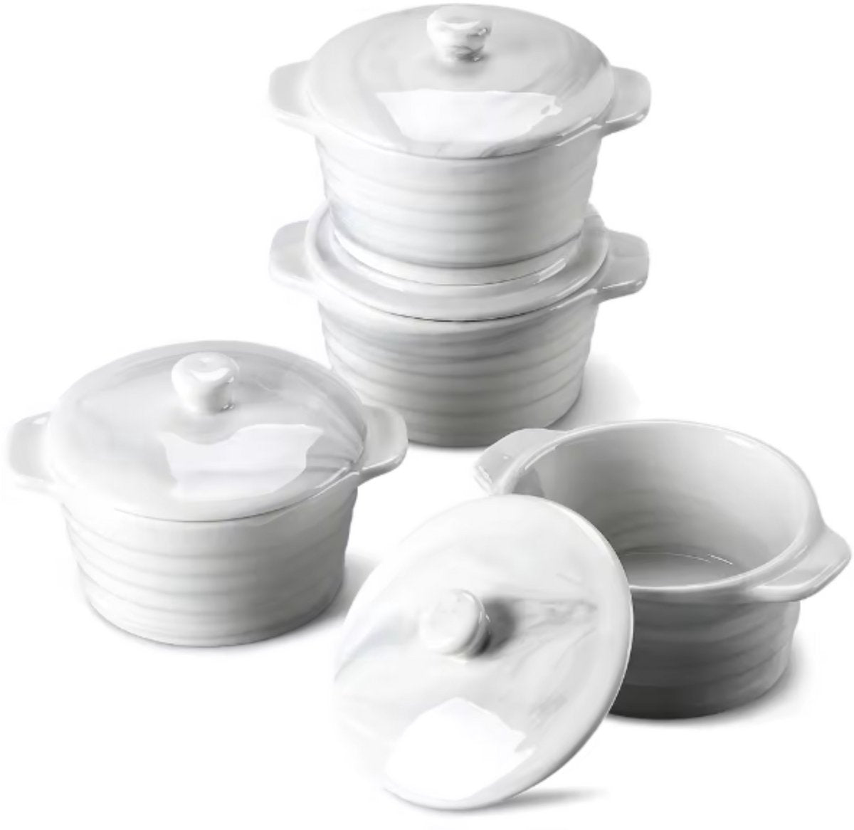 Majestic Ovenschaal – Marmer Look – 290ML – Lasagne – Braadslede – Ronde schaal – 4 stuks – Grote inhoud