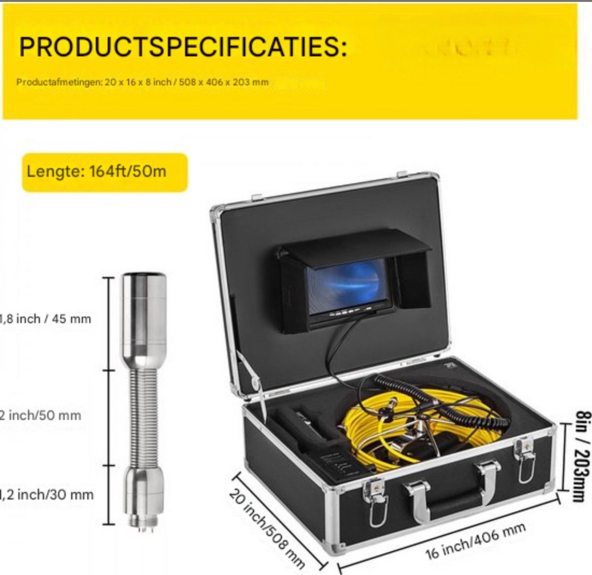 Endoscoop rioolcamera - 7 inch scherm - inspectie camera - 50m - Inspectiecamera - Apparaat voor ondergrondse leidingen