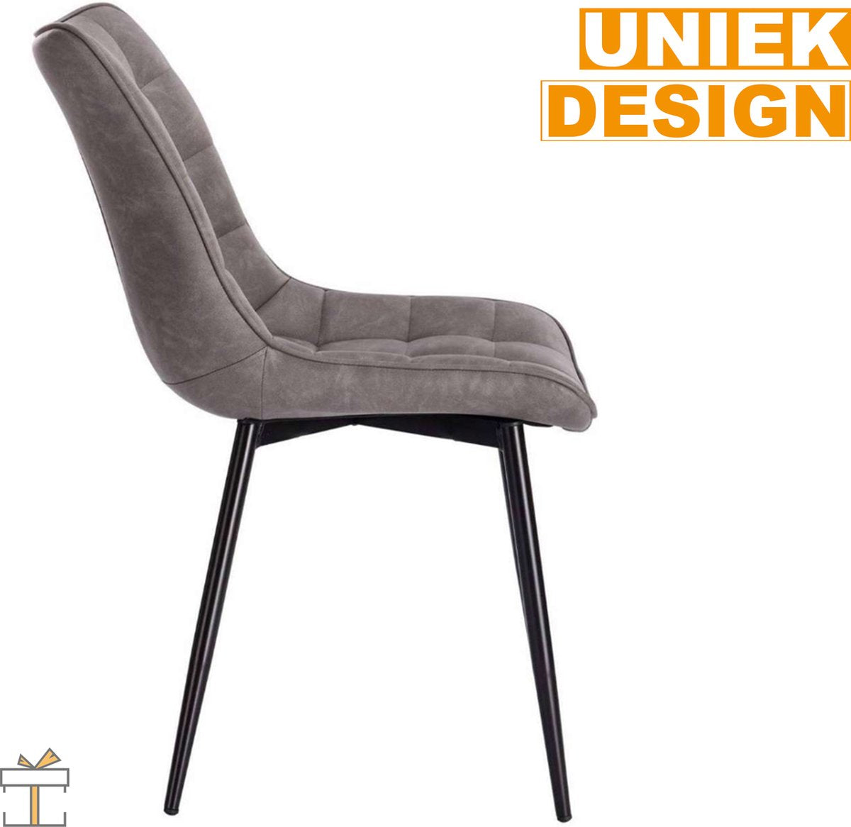 Happyment Luxe Eetkamerstoelen - Grijs - Fauteuils met armleuning - Woonkamerstoelen - Keukenstoelen - Kuipstoel - PU leer - Set van 2